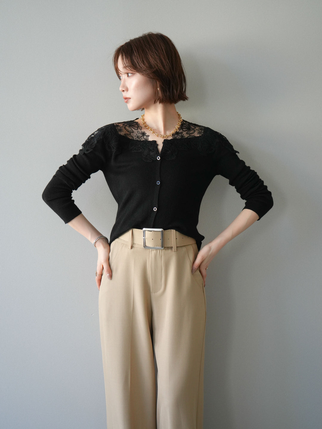 [SET]ショルダーレースニットカーディガン+ショルダーレースニットカーディガン(2set)