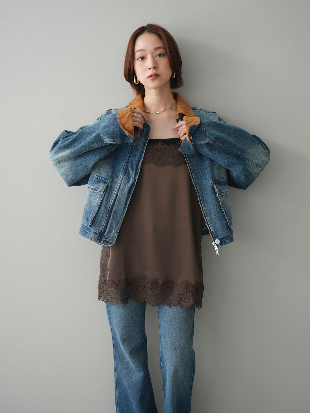 [予約]コーデュロイ×デニムショートカバーオール/blue