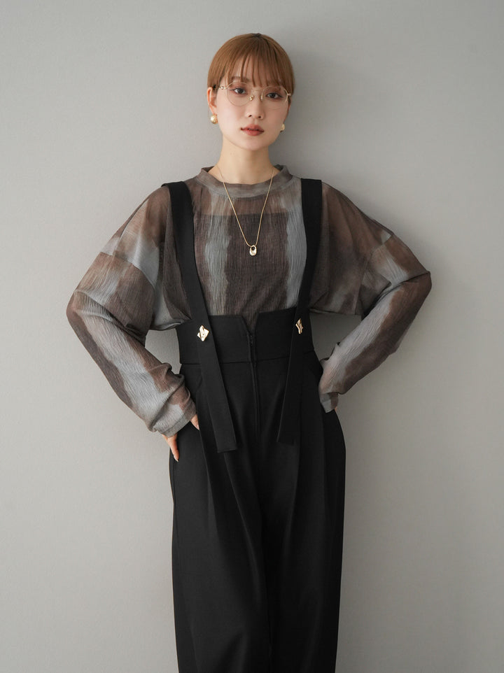 [預訂] 水彩圖案薄紗上衣/棕色