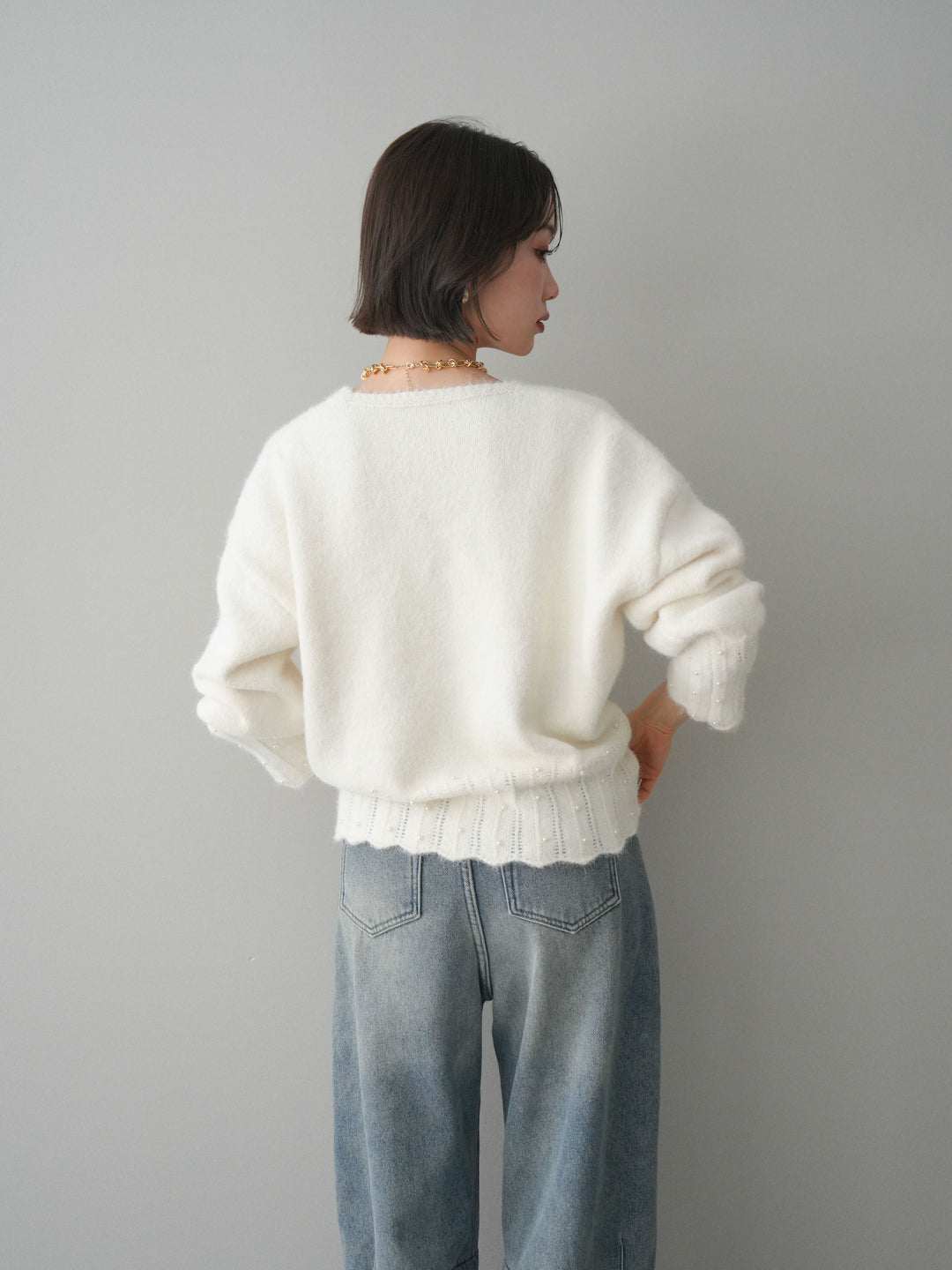 [SET]パールフリルリブヘムニットプルオーバー+選べるアクセセット(2set)