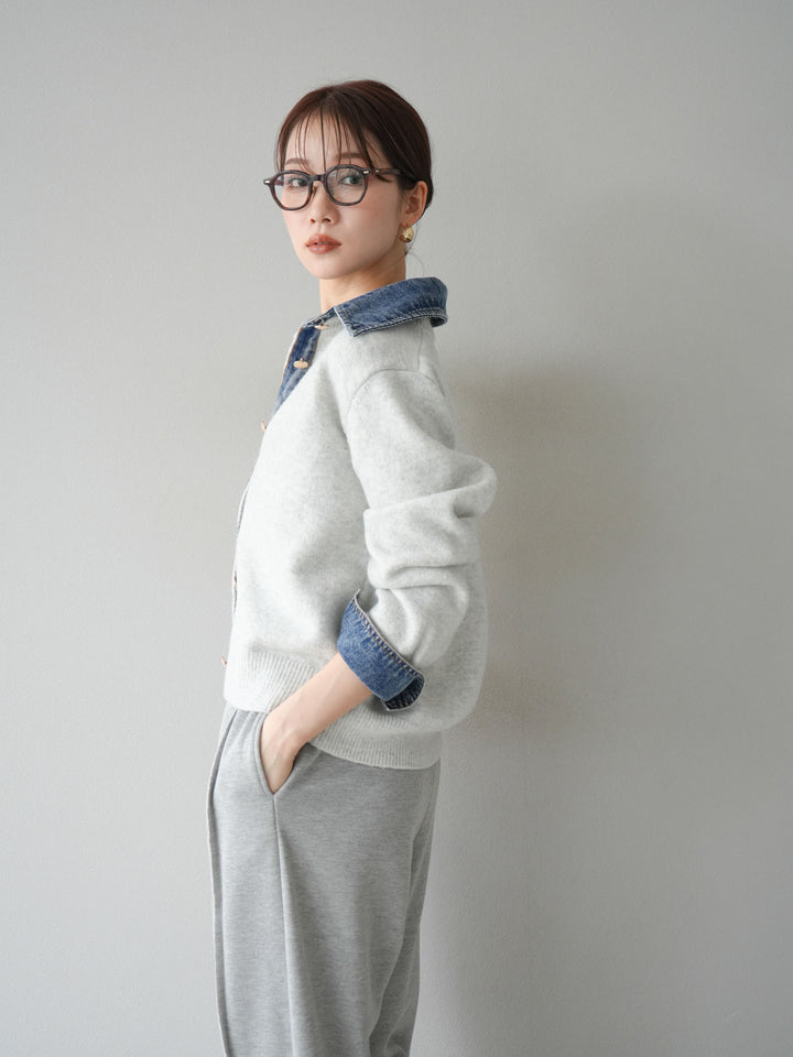 【着回しセット】[SET]デニム襟ボタンニットカーディガン+デニム襟ボタンニットカーディガン+2WAYデザインスウェットパンツ(3set)