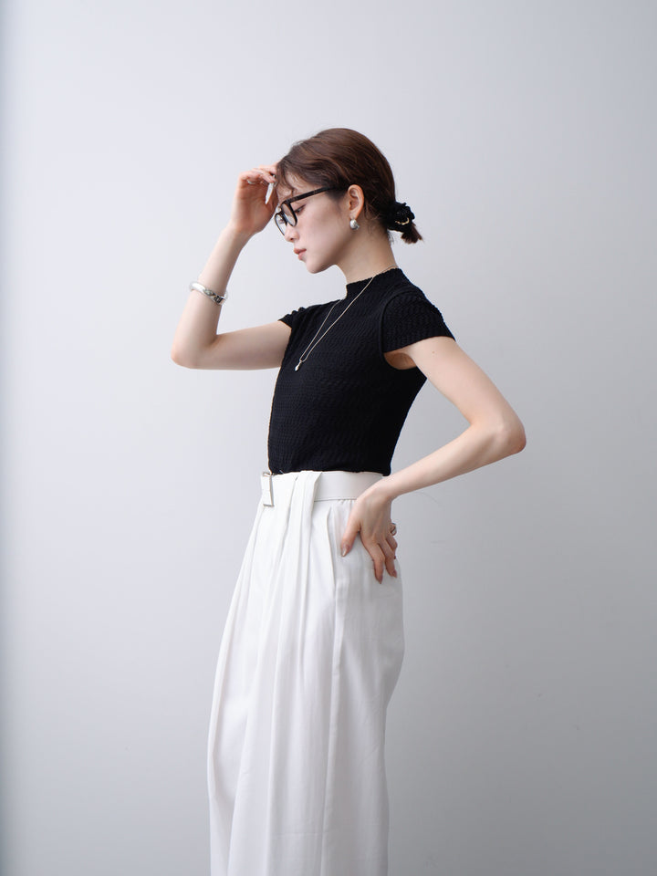 [予約]ウェーブハイネックフレンチニットトップス/black