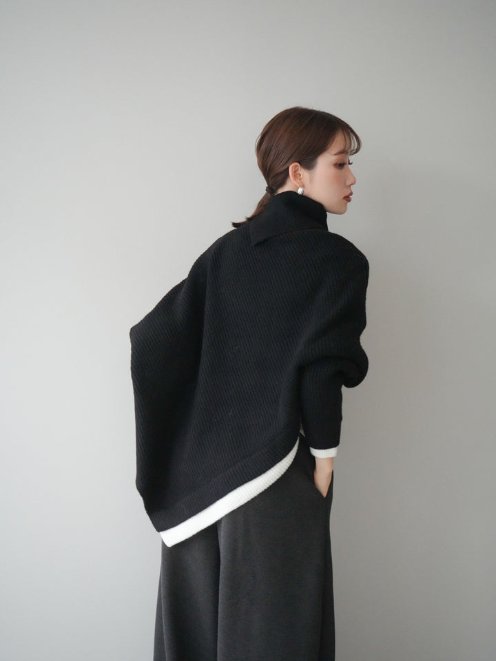 [予約]配色アシンメトリードルマンニットプルオーバー/black