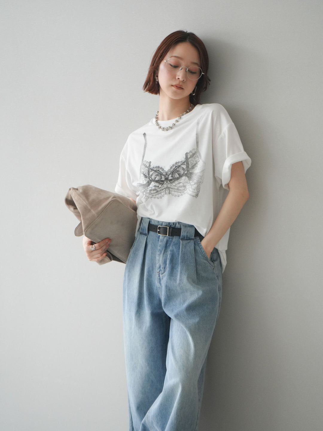 [予約]レースモチーフプリントTEE/off