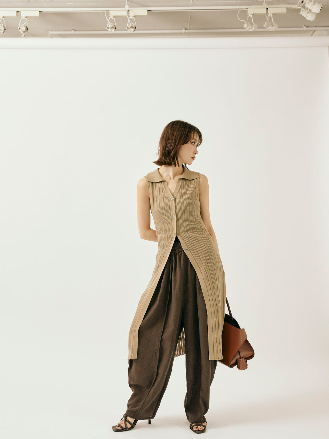 [予約]リネンライクベイカーバルーンパンツ/ブラウン