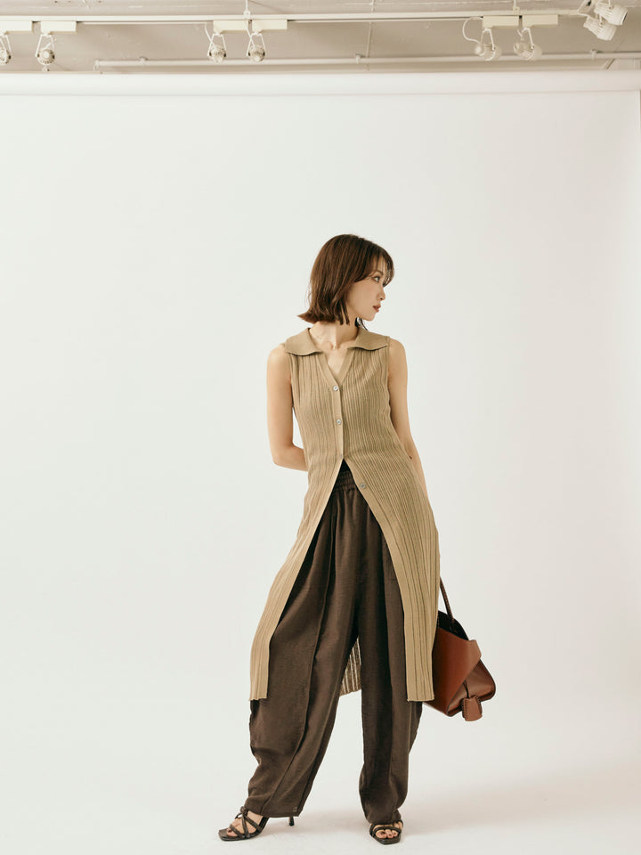 [予約]リネンライクベイカーバルーンパンツ/ブラウン