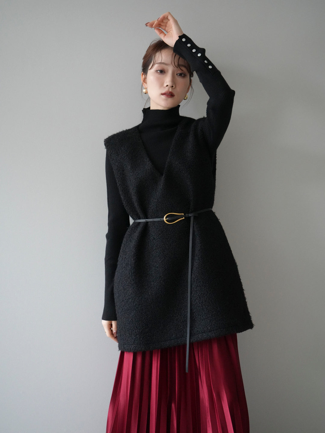 [予約]ミックスループヤーンニットミニワンピース/black