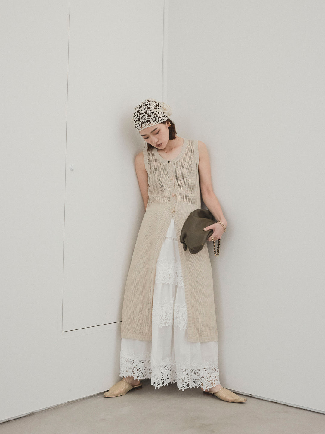 [予約]スカラップレースロングスカート/オフホワイト