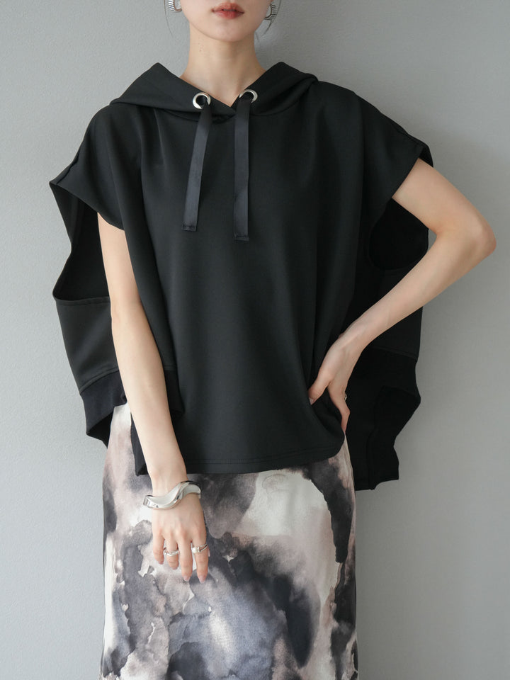 [予約]アシンメトリードルマンバックZIPフーディー/ブラック