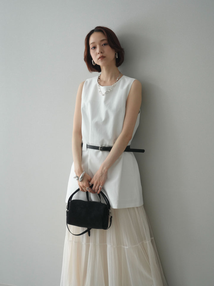 [予約]ベルト付リネンライクノースリチュニック/white