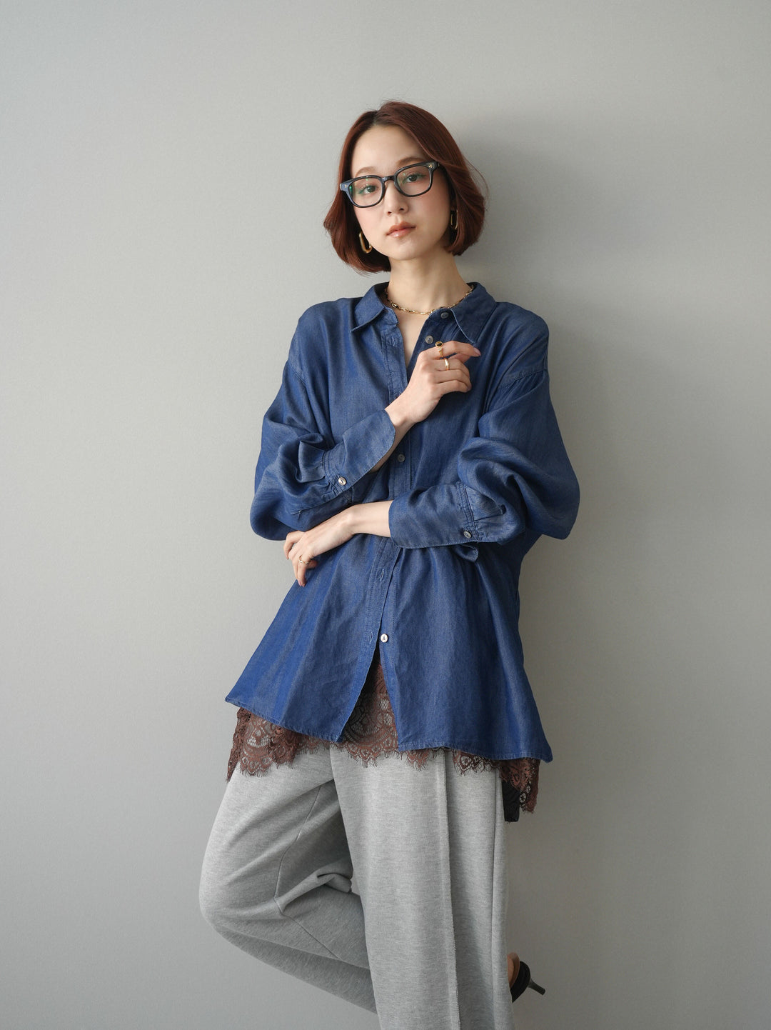 [予約]テンセルデニムタックシャツ/navy