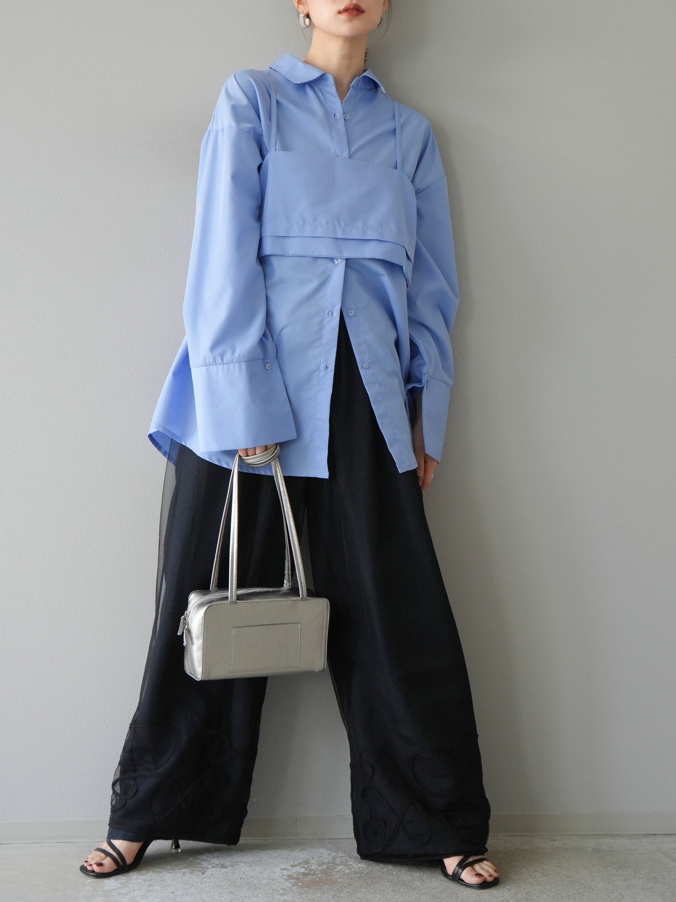 予約]ビスチェ付ブロードオーバーシャツ/ブルー – Lumier