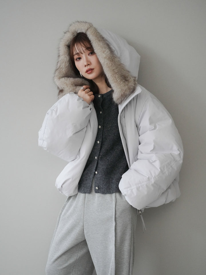 [予約]フードファーショートダウンコート/lightgray