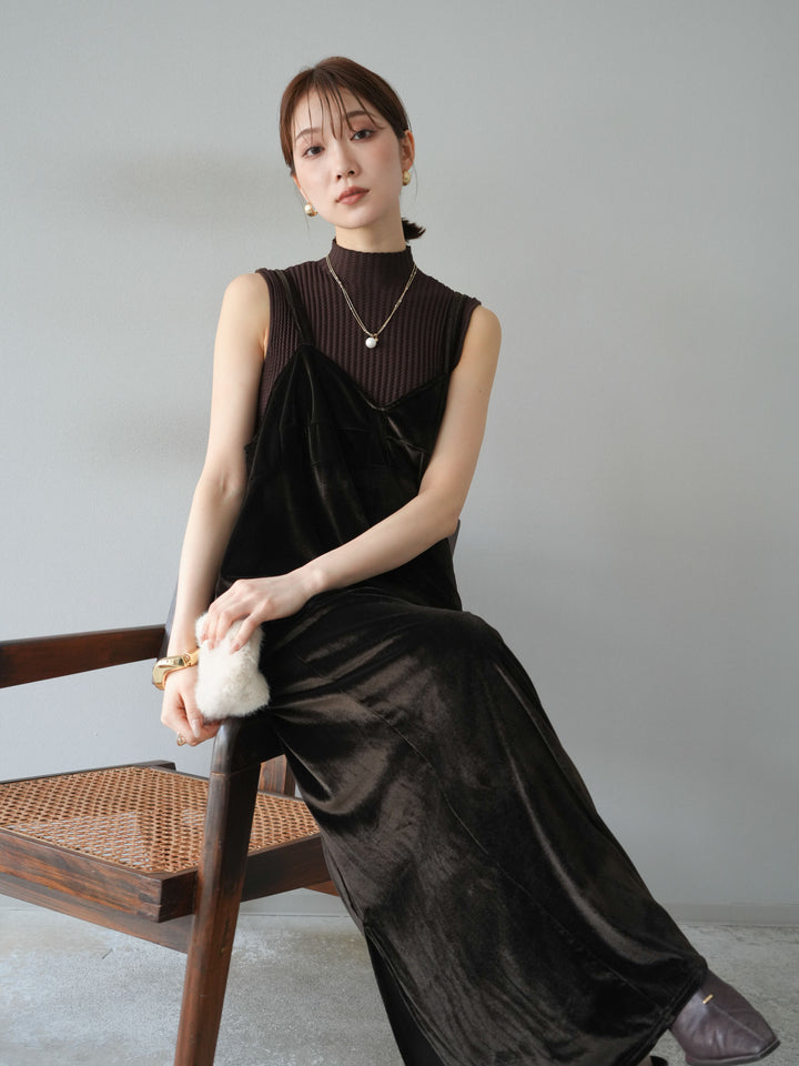 [予約]ベロアビスチェキャミワンピース/ブラウン