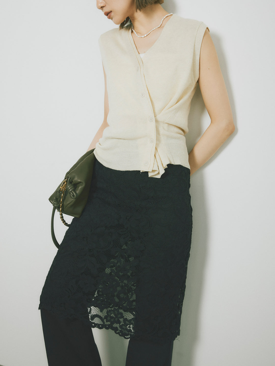 [SET]2WAYデザインニットベスト+レイヤードスカートセットフレアパンツ(2set)