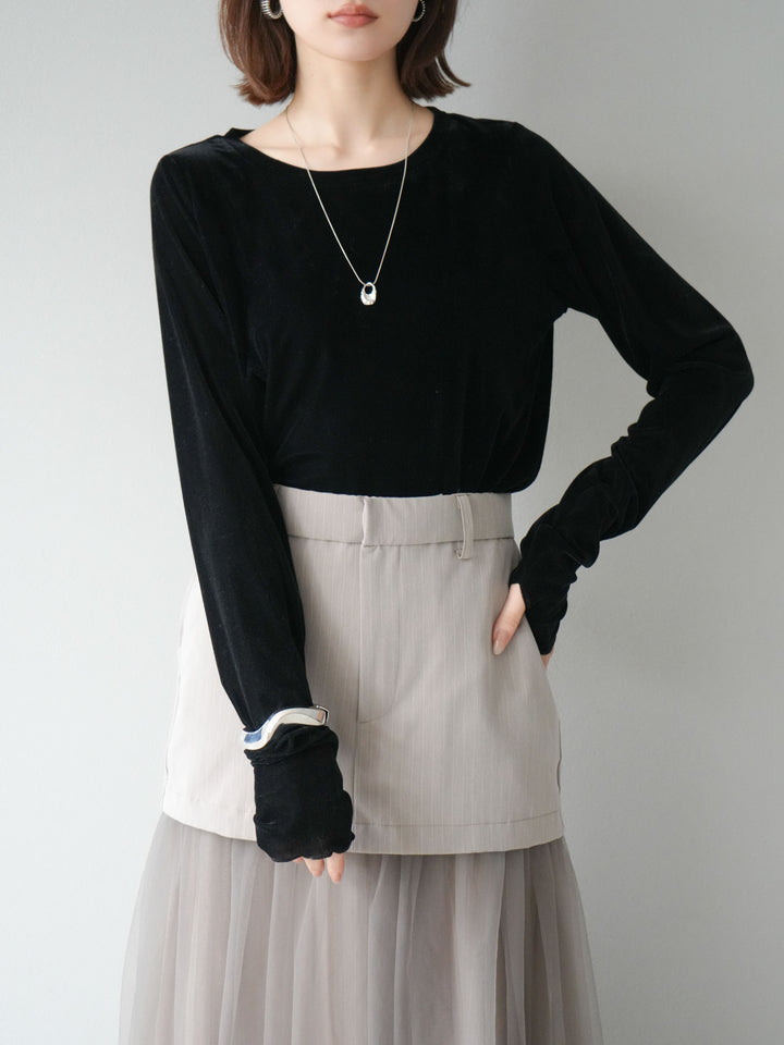 [予約]シアーベロアフィンガーホールトップス/ブラック