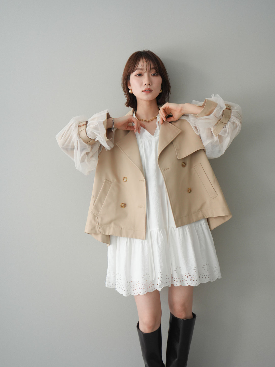 [予約]ティアードパンチングミニワンピース/white