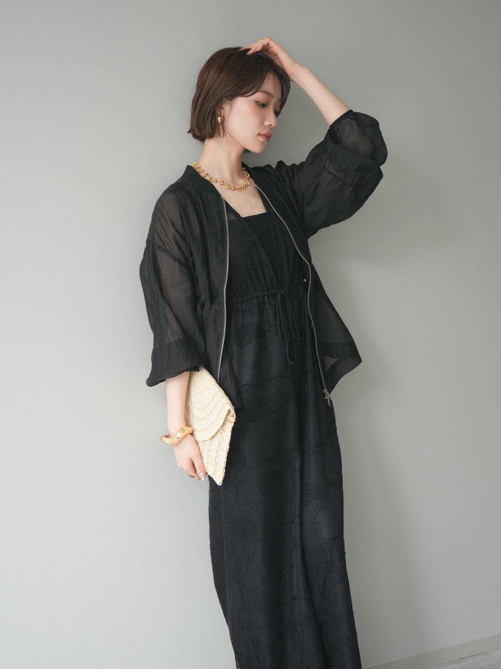 [SET]レース刺繍サロペット+ドロストシアーブルゾン(2set)