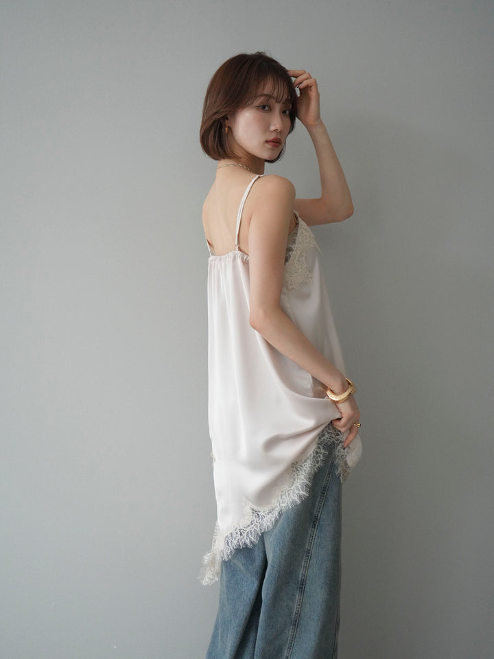 [SET]アシンメトリーサテンレースキャミソール+アシンメトリーサテンレースキャミソール(2set)