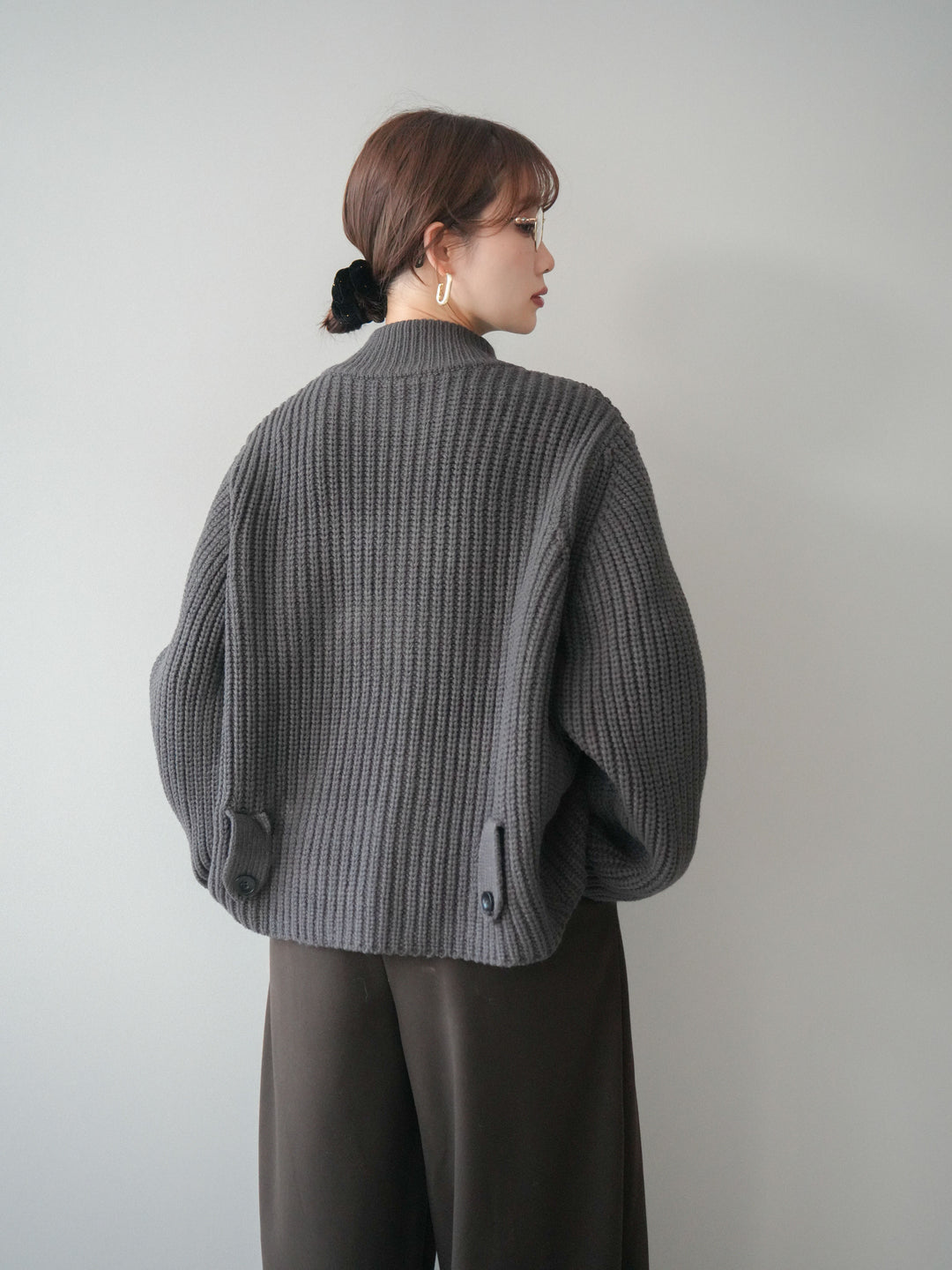 [SET]畦編みボトルネックZIPニットカーディガン+畦編みボトルネックZIPニットカーディガン(2set)