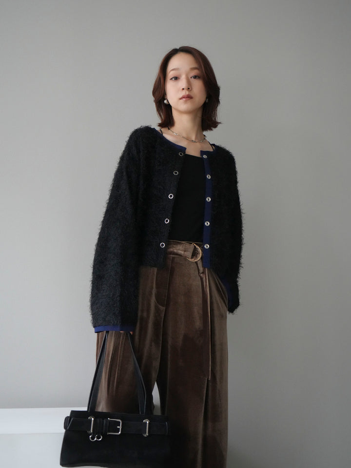 [予約]バイカラー2WAYシャギーニットカーディガン/black