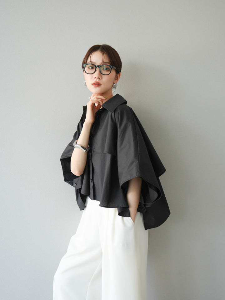 [SET]ポンチョショートシャツ+リネンライクイージーワイドパンツ(2set)