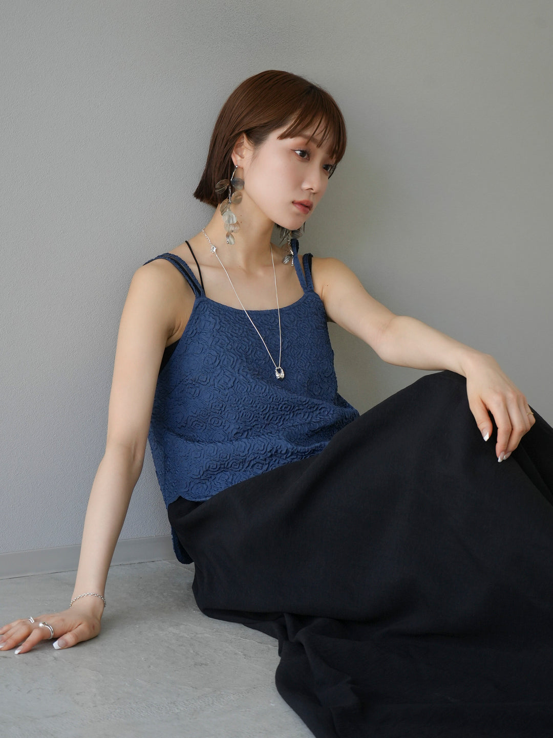 [Pre-order] Puffy Jacquard Double Strap Camisole/Blue