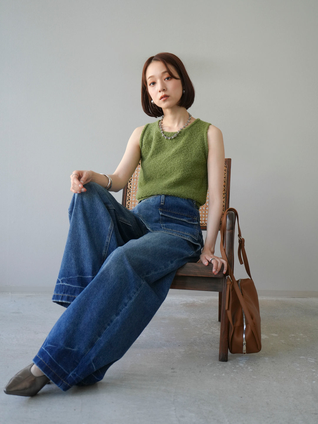 [予約]ブークレニットタンクトップ/グリーン