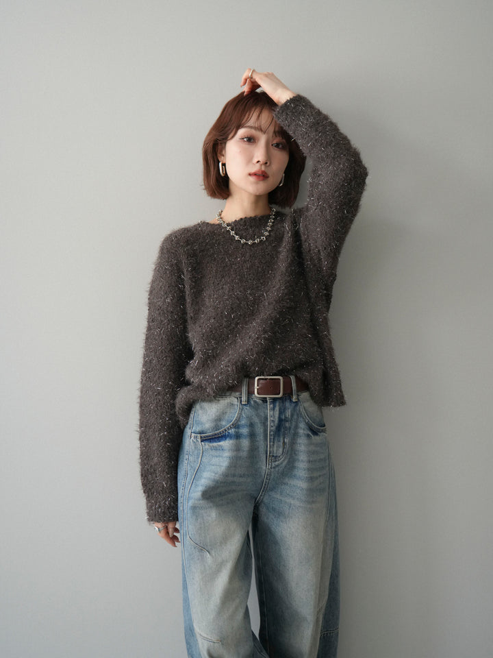 [予約]モールラメミックスヤーンニットプルオーバー/brown