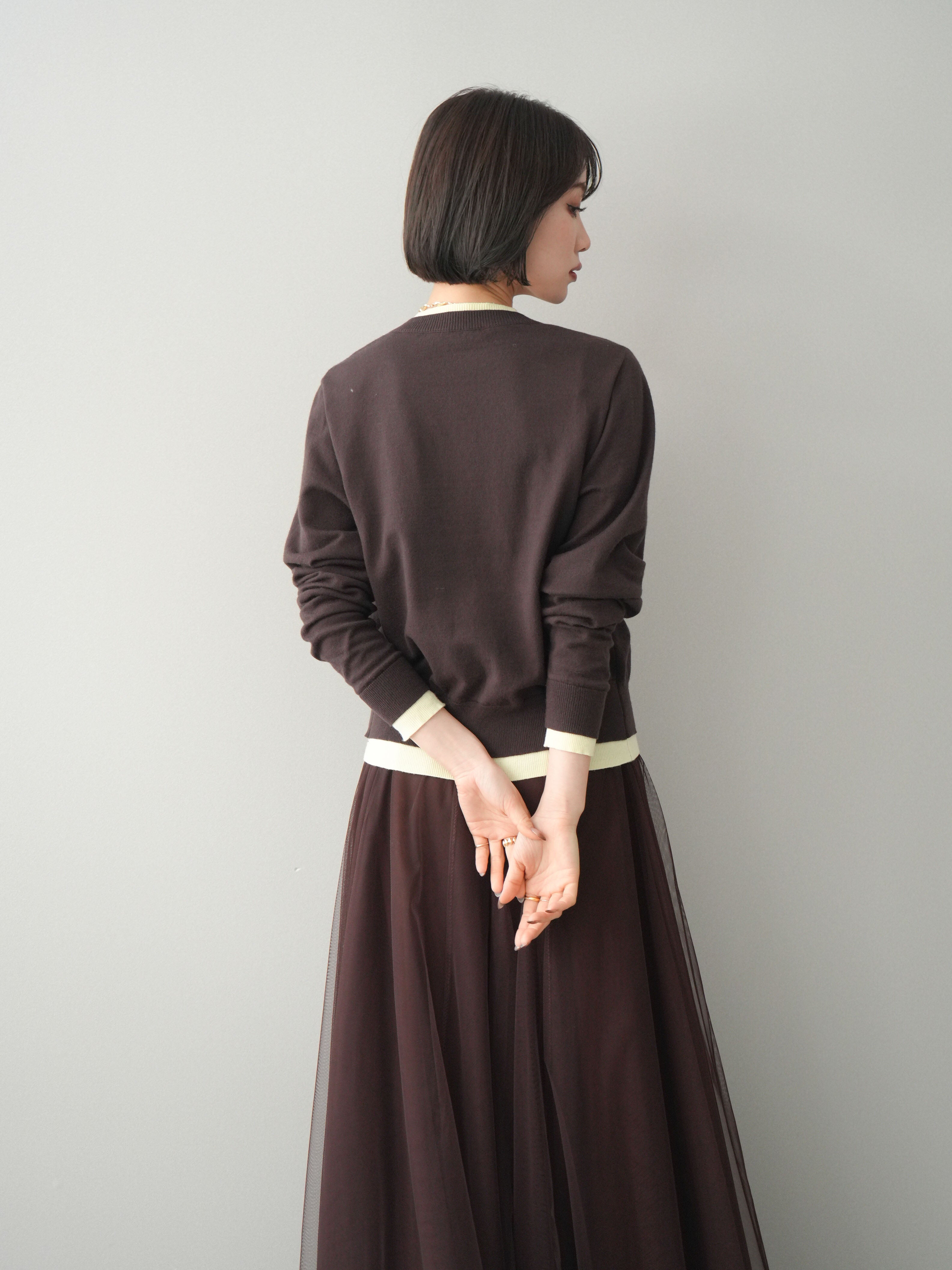 予約]配色レイヤードニットカーディガン/brown – Lumier