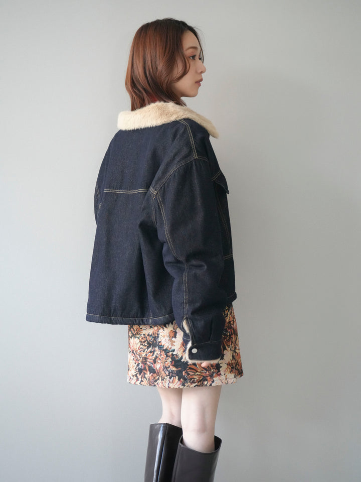 [予約]デニム×ファーステンカラーショートジャケット/indigo