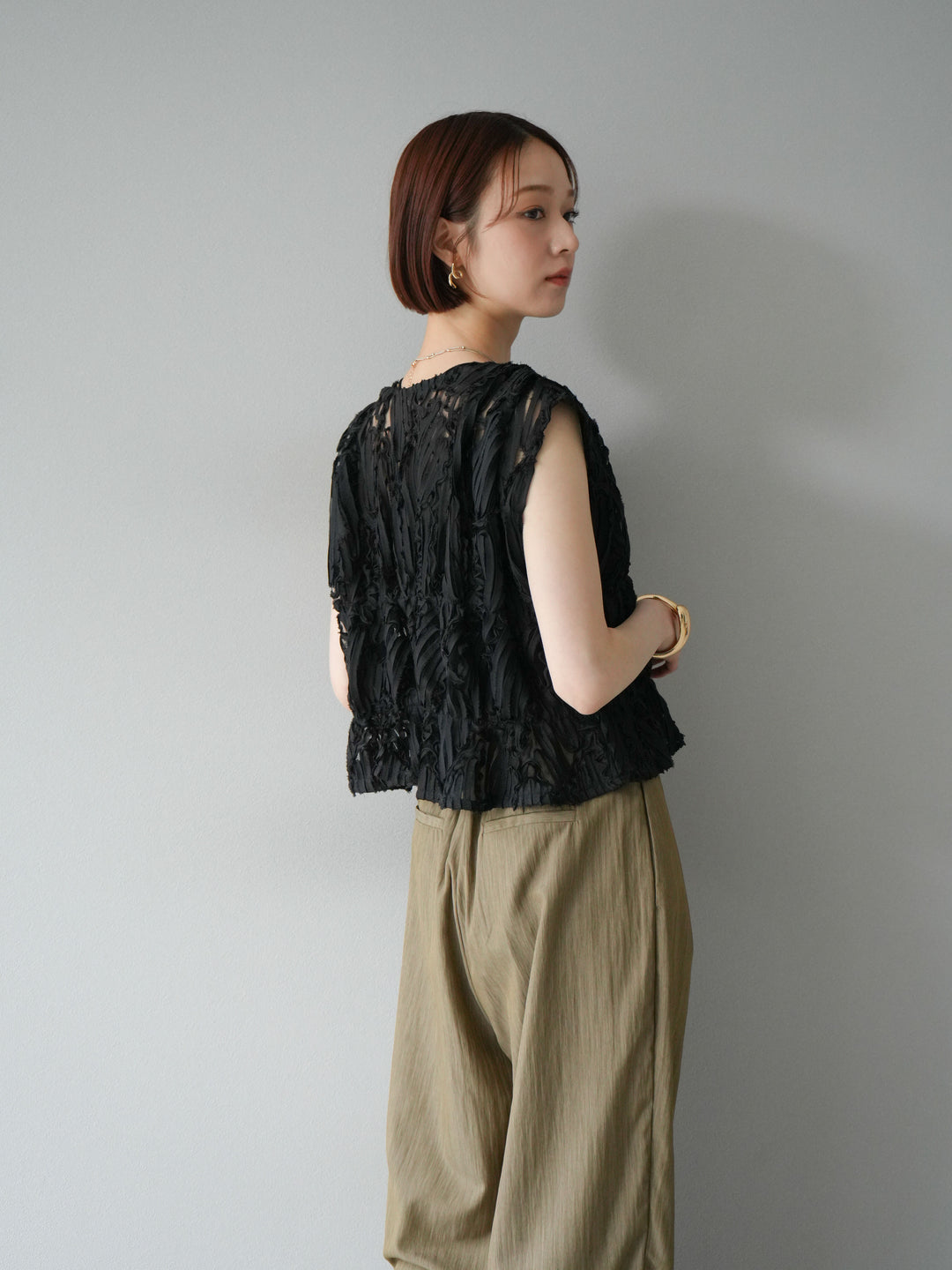 [予約]ジャガードレースリボントップス/ブラック