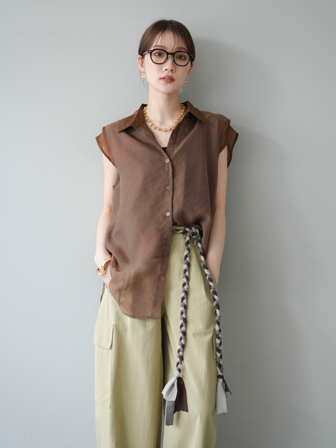 [SET] 硬紗層疊透視襯衫 + 硬紗層疊透視襯衫 (2set)