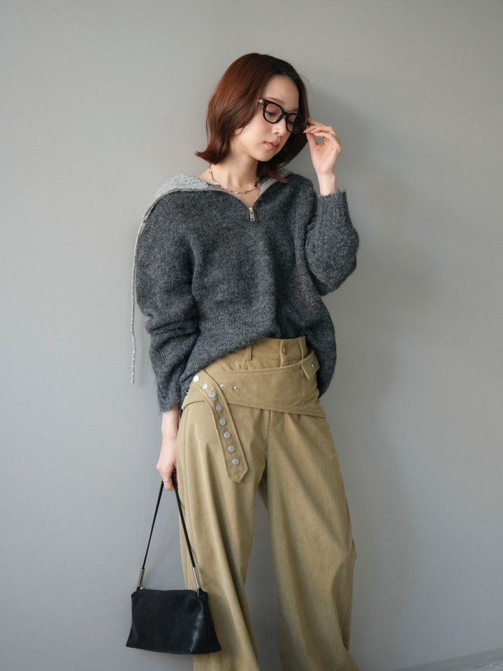 [予約]バイカラージップニットプルオーバー/charcoal