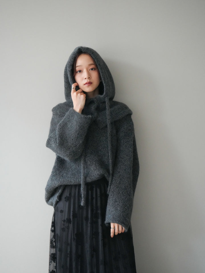 [SET]バラクラバSETニットプルオーバー+フラワーフロッキーチュールプリーツスカート(2set)