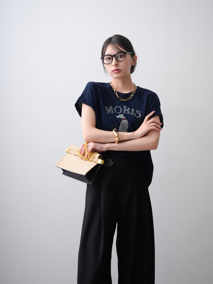 [SET]ドッグエンブロイダリーTEE+アシンメトリーベルトタックワイドパンツ(2set)