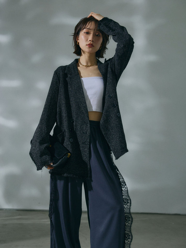 【Allure】[SET]スラブツイードフリンジテーラージャケット+スラブツイードフリンジテーラージャケット(2set)