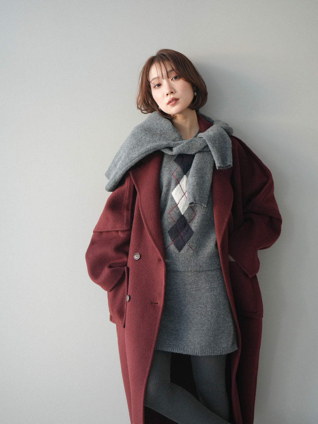 [20%オフ]カシミヤ100%ダブルブレストロングコート/red