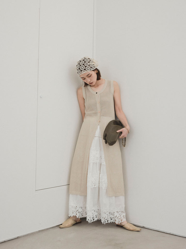 [SET]アソートボタンニットロングジレ+スカラップレースロングスカート(2set)