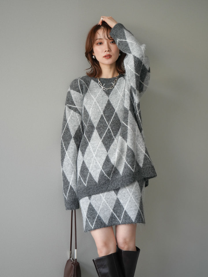 [SET]アーガイル柄ニットプルオーバー＆ミニスカート