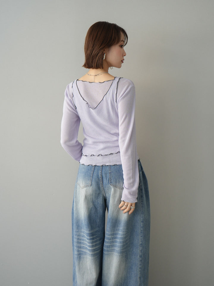 [SET]バイカラーメローアンサンブルシアーニットトップス+選べるアクセセット(2set)