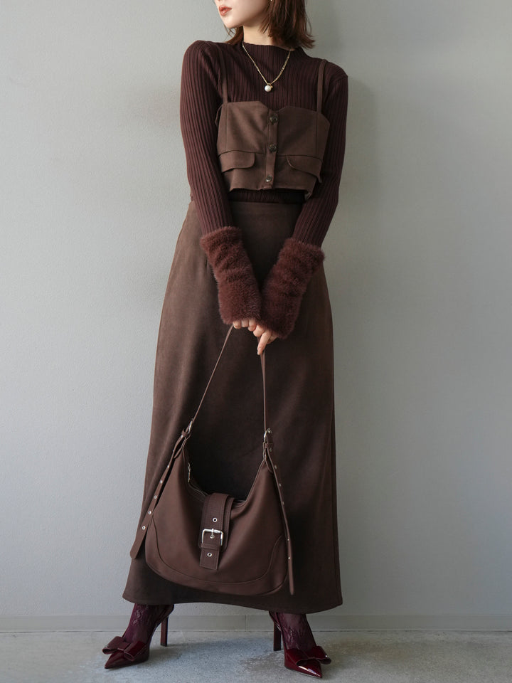 [予約]アームシャギーランダムリブニットトップス/ブラウン