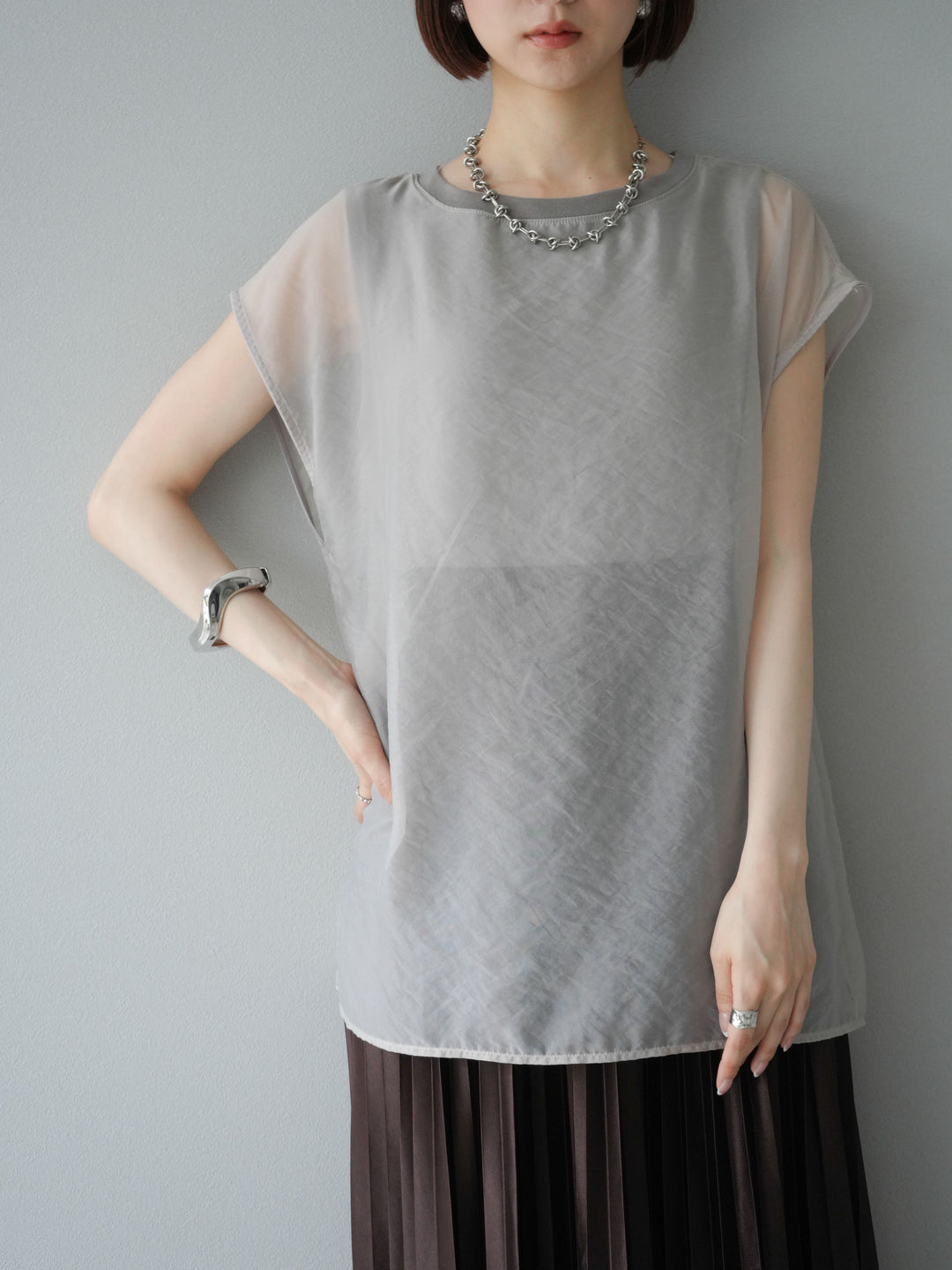 [予約]シアーレイヤードトップス/アイスグレージュ