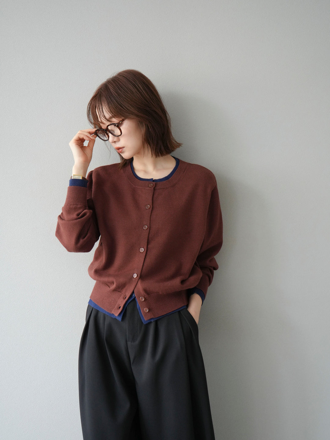 【SET】同色系疊穿開襟衫+雙褶寬褲（2件組）