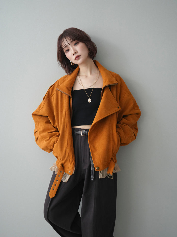 [予約]コーデュロイライダース裾レースブルゾン/orange