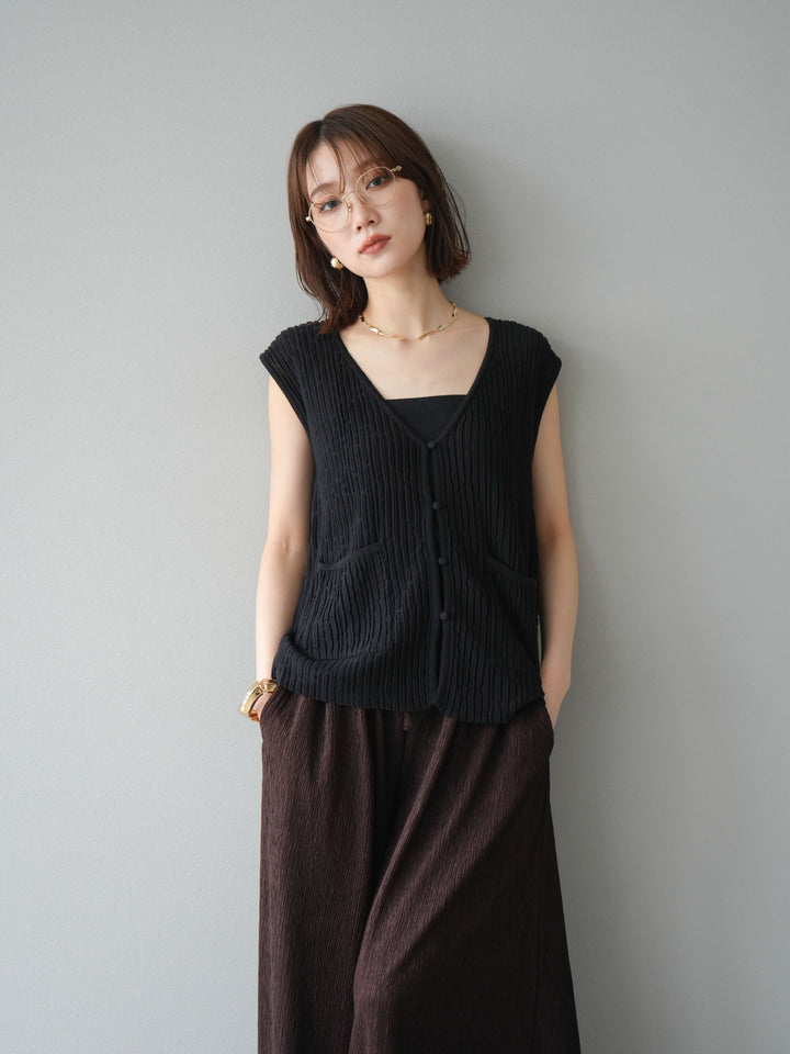 [SET] 波浪夏季針織背心+柳葉寬腿褲（2件套）