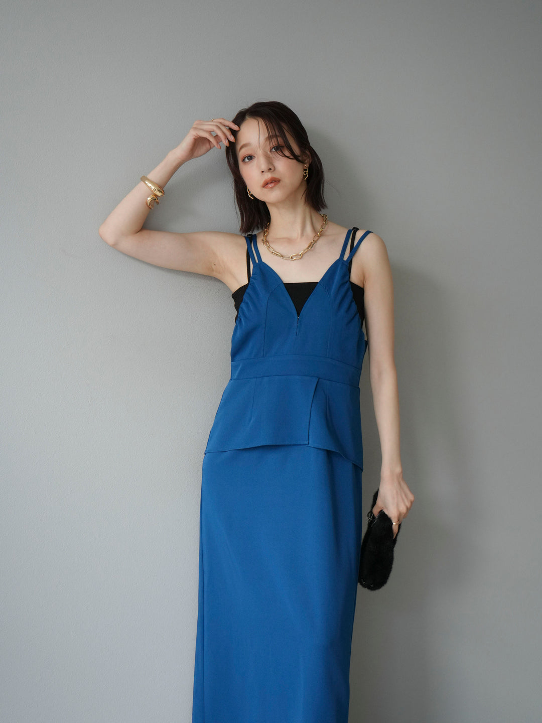 [予約]ビスチェデザインキャミワンピース/ブルー