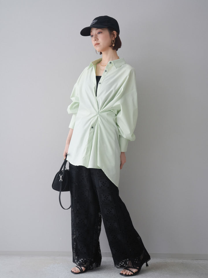 [SET]2wayベーシックルーズシャツ+パネルレースイージーパンツ(2set)