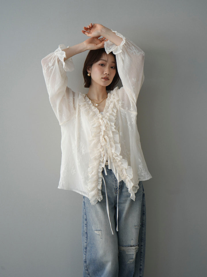 [予約]楊柳ラッフルフリルカーディガン/ivory