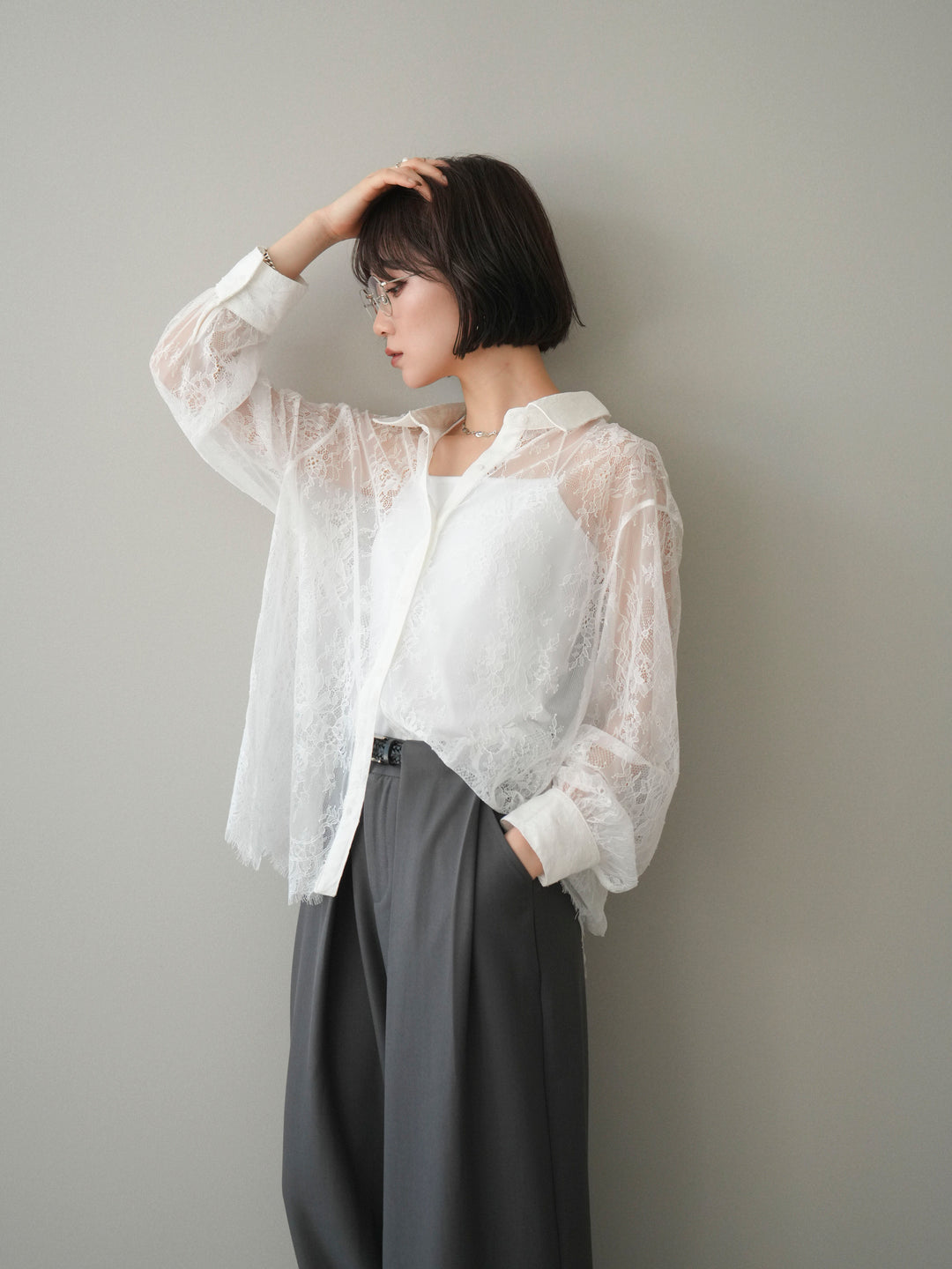 [予約]総レースボリュームスリーブシャツ/off